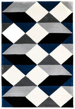 Digital Designer Wool Rug Blue Grey White