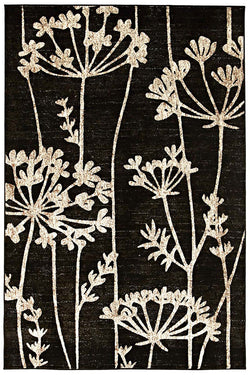 Delicate Floral Pattered Rug Black