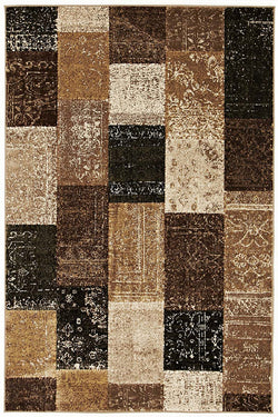 Patchwork Design Brown Rug