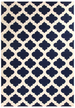 Flat Weave Quatrefoil Rug Navy Ivory