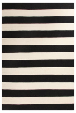 Flat Weave Stripe Black White Rug