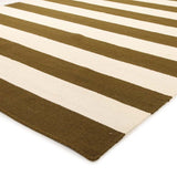 Flat Weave Stripe Olive White Rug