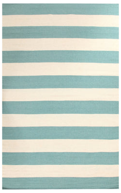 Flat Weave Stripe Light Blue White Rug