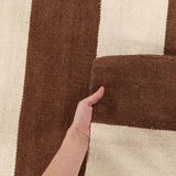 Flat Weave Stripe Light Brown White Rug