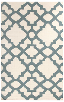 Flat Weave Trellis Design Light Blue White Rug