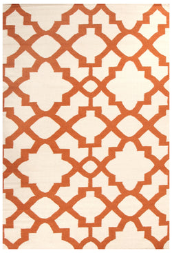 Flat Weave Trellis Design Orange White Rug