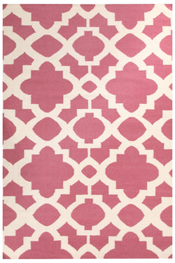 Flat Weave Trellis Design Pink White Rug