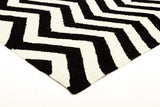 Flat Weave Chevron Design Rug Black White