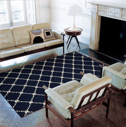 Flat Weave Stitch Design Rug Navy