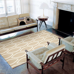 Flat Weave Oval Print Rug Beige