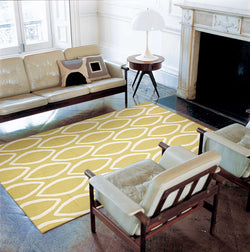 Flat Weave Oval Print Rug Yellow