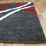 New Modern Shag Rug Charcoal, Red, White