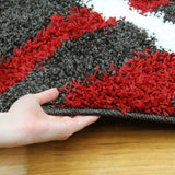 New Modern Shag Rug Charcoal, Red, White