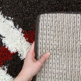 New Modern Shag Rug Charcoal, Red, White