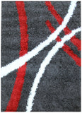 New Modern Shag Rug Charcoal, Red, White