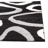 Modern Shag Rug Hoops Black Grey