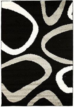 Modern Shag Rug Hoops Black Grey