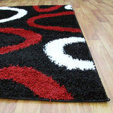 Modern Shag Rug Hoops Black Red White