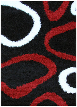 Modern Shag Rug Hoops Black Red White