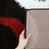 Modern Shag Rug Hoops Black Red White