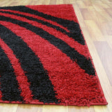 Modern Shag Rug Brush Strokes Red, Black