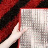 Modern Shag Rug Brush Strokes Red, Black