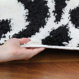 Damask Style Print Shag Rug Black White