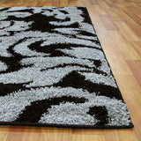 Damask Style Print Shag Rug Black Grey