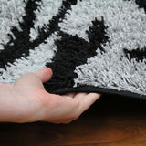 Damask Style Print Shag Rug Black Grey