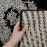 Damask Style Print Shag Rug Black Grey