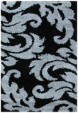 Damask Style Print Shag Rug Black Grey