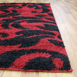 Damask Style Print Shag Rug Red Black