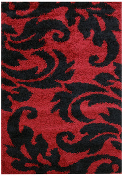 Damask Style Print Shag Rug Red Black