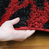 Damask Style Print Shag Rug Red Black