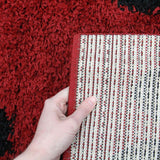 Damask Style Print Shag Rug Red Black