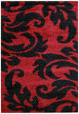 Damask Style Print Shag Rug Red Black