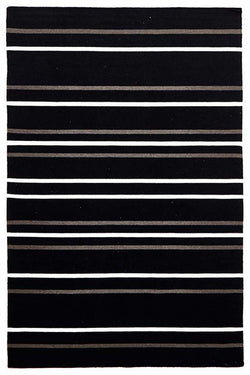 Oslo Stripe Flat Weave Wool Rug Black