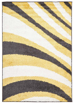 Burst Shag Rug Yellow and Charcoal