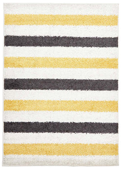 Stencil Shag Rug Yellow Charcoal White